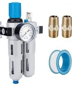 Alternative view of NANPU FRC-1/4-MINI 1/4" NPT High Pressure Compressed Air Filter Regulator Lubricator Combo Water/Oil Trap Separator - Gauge(0-230 psi), Poly Bowl, Semi-Auto Drain, Bracket - 3 in 1 Two Unit