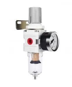 NANPU AW2000-02 1/4" NPT Compressed Air Filter Regulator Combo Piggyback, 5 Micron Brass Element, Poly Bowl, Semi-Auto Drain, Metal Bracket, 0-150 psi Gauge