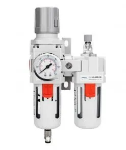 NANPU AC4010-06 3/4" NPT Compressed Air Filter Regulator Lubricator Combo (FRL) Water/Oil Trap Separator - Gauge(0-150 psi), 5 Micron Brass Element, Poly Bowl, Semi-Auto Drain, Metal Bracket