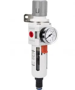 NANPU AW3000-03D 3/8" NPT Compressed Air Filter Regulator Combo Piggyback, Auto Drain, 5 Micron Brass Element, Poly Bowl, Metal Bracket, 0-150 psi Gauge