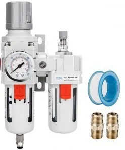 Alternative view of NANPU AC4010-06 3/4" NPT Compressed Air Filter Regulator Lubricator Combo (FRL) Water/Oil Trap Separator - Gauge(0-150 psi), 5 Micron Brass Element, Poly Bowl, Semi-Auto Drain, Metal Bracket
