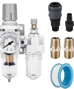 Alternative view of NANPU AC2010-02 1/4" NPT Compressed Air Filter Regulator Lubricator Combo Water/Oil Trap Separator - Gauge(0-150 psi), Poly Bowl, Semi-Auto Drain, Bracket - 3 in 1 Two Unit