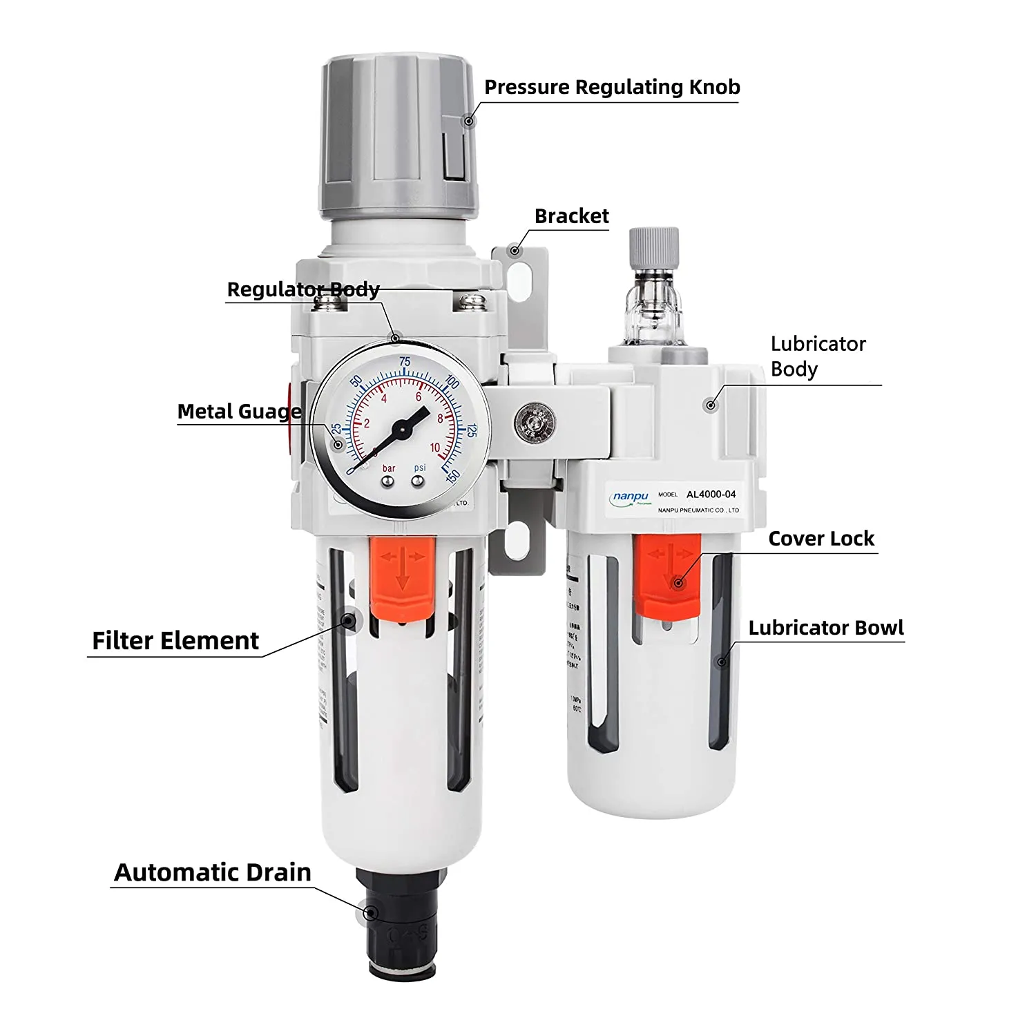 T-H-B Edge Industrial Air Filter Regulator Combo – 1/2" NPT, 5 Micron, 7-145 PSI Adjustable - View #4