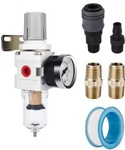 Alternative view of NANPU AW2000-02 1/4" NPT Compressed Air Filter Regulator Combo Piggyback, 5 Micron Brass Element, Poly Bowl, Semi-Auto Drain, Metal Bracket, 0-150 psi Gauge